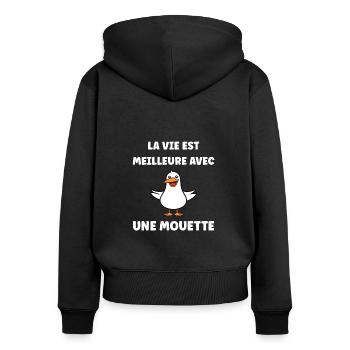 Humour petit mouette - Sweat à capuche zippé Premium bio Femme - noir - Dos - Julia (174cm)