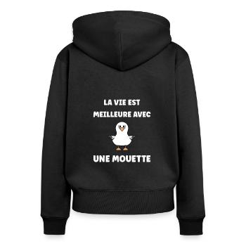 Humour petit mouette - Sweat à capuche zippé Premium bio Femme - noir - Dos - Julia (174cm)