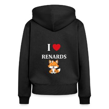 J'aime les renards - Sweat à capuche zippé Premium bio Femme - noir - Dos - Julia (174cm)