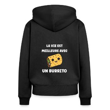 Amour Petit burrito - Sweat à capuche zippé Premium bio Femme - noir - Dos - Julia (174cm)
