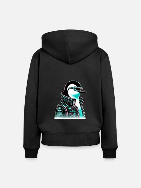 Cyberpunk Pinguin Grafikdesign - Frauen Premium Bio Zip Hoodie - Schwarz
