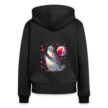 T-shirt amusant à la plage pour la Saint-Valentin, sceau d'amour - Sweat à capuche zippé Premium bio Femme - noir - Dos - Julia (174cm)