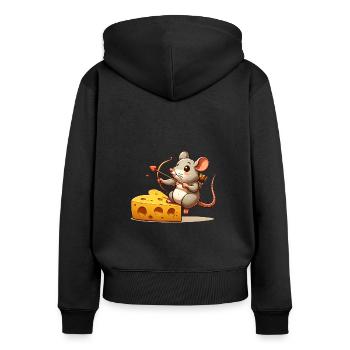 Rat Cupidon Fromage Coeur Saint Valentin Rongeur - Sweat à capuche zippé Premium bio Femme - noir - Dos - Julia (174cm)