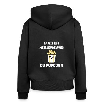 Humour pot de popcorn - Sweat à capuche zippé Premium bio Femme - noir - Dos - Julia (174cm)