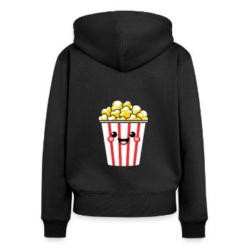 Popcorn Topf Humor - Frauen Premium Bio Zip Hoodie - Schwarz - Hinten - Julia (174cm)
