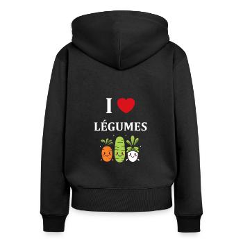 Humour petit légumes vegan - Sweat à capuche zippé Premium bio Femme - noir - Dos - Julia (174cm)