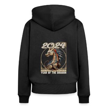 Chines New Year of Dragon Folk Art Patterned - Women's Premium Organic Zip Hoodie - black - Back - Julia (174cm)
