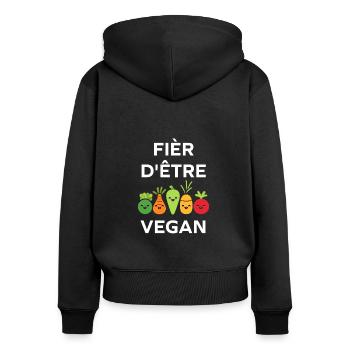 Légumes Humour je suis vegan - Sweat à capuche zippé Premium bio Femme - noir - Dos - Julia (174cm)