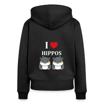 amour petit hippopotame - Sweat à capuche zippé Premium bio Femme - noir - Dos - Julia (174cm)