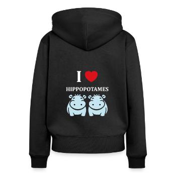 amour petit hippopotame - Sweat à capuche zippé Premium bio Femme - noir - Dos - Julia (174cm)