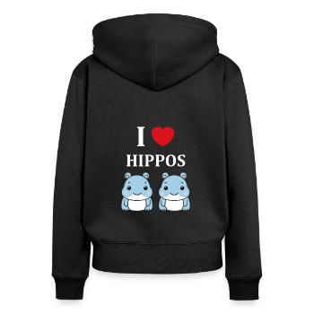 amour petit hippopotame - Sweat à capuche zippé Premium bio Femme - noir - Dos - Julia (174cm)