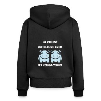amour petit hippopotame - Sweat à capuche zippé Premium bio Femme - noir - Dos - Julia (174cm)