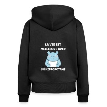 amour petit hippopotame - Sweat à capuche zippé Premium bio Femme - noir - Dos - Julia (174cm)