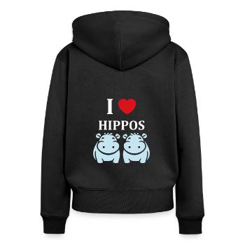 amour petit hippopotame - Sweat à capuche zippé Premium bio Femme - noir - Dos - Julia (174cm)