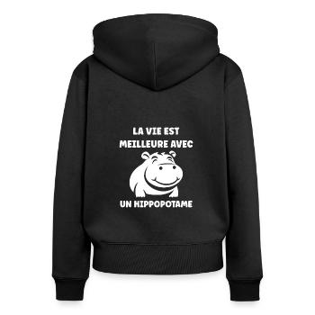 amour petit hippopotame - Sweat à capuche zippé Premium bio Femme - noir - Dos - Julia (174cm)