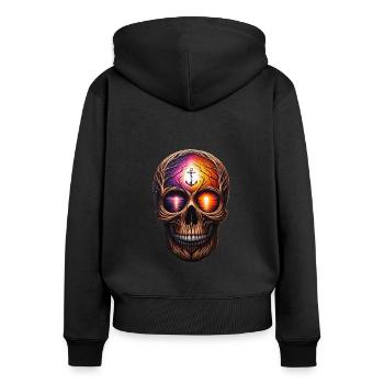Dawn of Hope Totenkopf Shirt Rettungsleine und Solidarität - Frauen Premium Bio Zip Hoodie - Schwarz - Hinten - Julia (174cm)