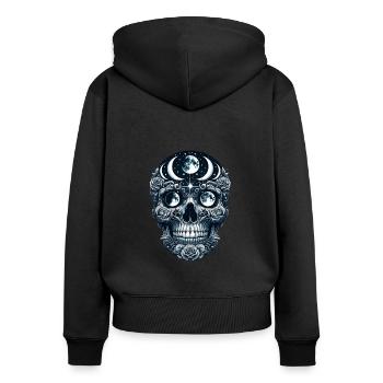 Himmlische Weisheit Schädel T-Shirt Mystischer Mondzyklus - Frauen Premium Bio Zip Hoodie - Schwarz - Hinten - Julia (174cm)