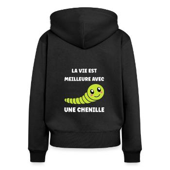 Chenilles insecte Amour petite chenille - Sweat à capuche zippé Premium bio Femme - noir - Dos - Julia (174cm)