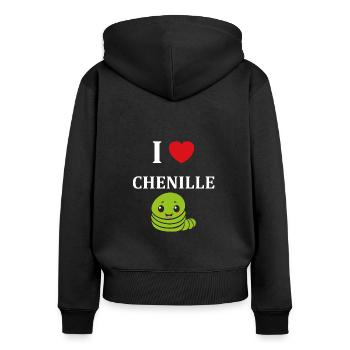 Chenilles insecte Amour petite chenille - Sweat à capuche zippé Premium bio Femme - noir - Dos - Julia (174cm)