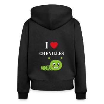 Chenilles insecte Amour petite chenille - Sweat à capuche zippé Premium bio Femme - noir - Dos - Julia (174cm)