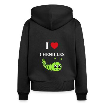 Chenilles insecte Amour petite chenille - Sweat à capuche zippé Premium bio Femme - noir - Dos - Julia (174cm)