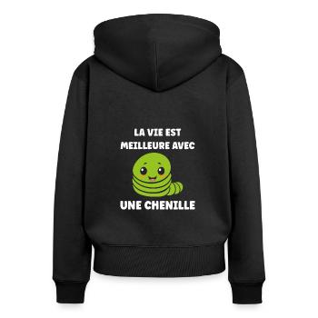 Chenilles insecte Amour petite chenille - Sweat à capuche zippé Premium bio Femme - noir - Dos - Julia (174cm)