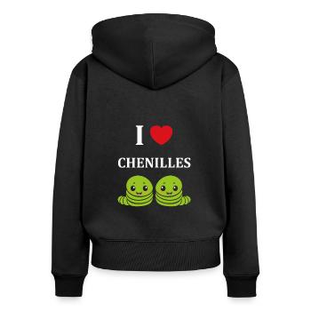 Chenilles insecte Amour petite chenille - Sweat à capuche zippé Premium bio Femme - noir - Dos - Julia (174cm)
