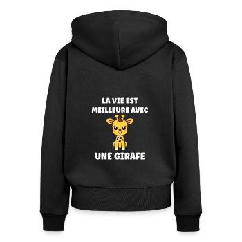Humour petit bébé girafe - Sweat à capuche zippé Premium bio Femme - noir - Dos - Julia (174cm)