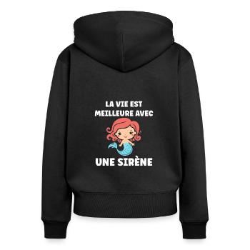 Humour petite sirène - Sweat à capuche zippé Premium bio Femme - noir - Dos - Julia (174cm)