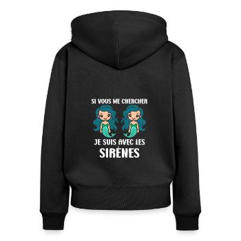 Humour petite sirène - Sweat à capuche zippé Premium bio Femme - noir - Dos - Julia (174cm)
