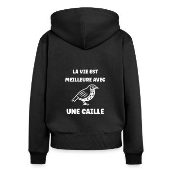 Humour Cailles oiseaux Petite caille - Sweat à capuche zippé Premium bio Femme - noir - Dos - Julia (174cm)