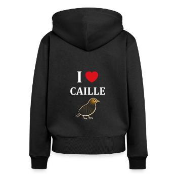 Humour Cailles oiseaux Petite caille - Sweat à capuche zippé Premium bio Femme - noir - Dos - Julia (174cm)