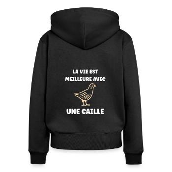 Humour Cailles oiseaux Petite caille - Sweat à capuche zippé Premium bio Femme - noir - Dos - Julia (174cm)