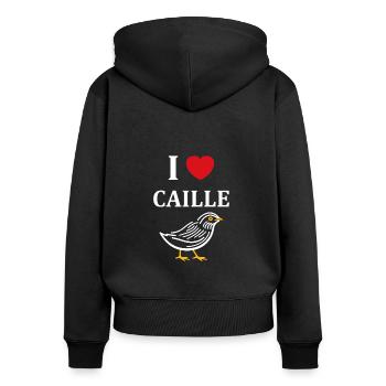 Humour Cailles oiseaux Petite caille - Sweat à capuche zippé Premium bio Femme - noir - Dos - Julia (174cm)