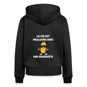 Cacahuètes Humour petite cacahuète - Sweat à capuche zippé Premium bio Femme - noir - Dos - Julia (174cm)