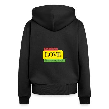 J’adore le voyage - Sweat à capuche zippé Premium bio Femme - noir - Dos - Julia (174cm)