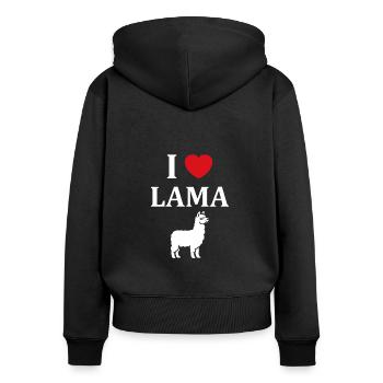 Humour mignon petit lama - Sweat à capuche zippé Premium bio Femme - noir - Dos - Julia (174cm)
