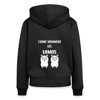 Humour mignon petit lama - Sweat à capuche zippé Premium bio Femme - noir - Dos - Julia (174cm)