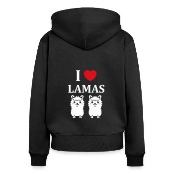 Humour mignon petit lama - Sweat à capuche zippé Premium bio Femme - noir - Dos - Julia (174cm)