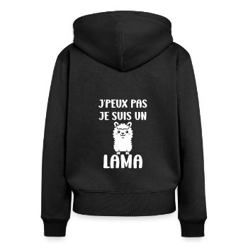 Humour mignon petit lama - Sweat à capuche zippé Premium bio Femme - noir - Dos - Julia (174cm)