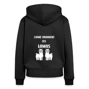 Humour mignon petit lama - Sweat à capuche zippé Premium bio Femme - noir - Dos - Julia (174cm)
