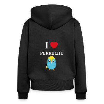 Oiseaux perruches humour petite perruche - Sweat à capuche zippé Premium bio Femme - noir - Dos - Julia (174cm)
