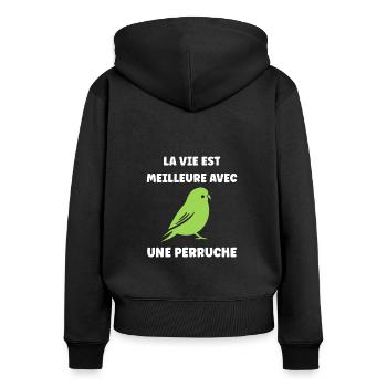 Oiseaux perruches humour petite perruche - Sweat à capuche zippé Premium bio Femme - noir - Dos - Julia (174cm)