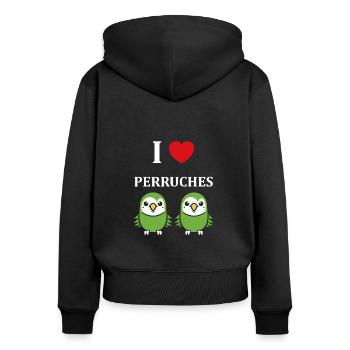 Oiseaux pérruche humour petite perruche - Sweat à capuche zippé Premium bio Femme - noir - Dos - Julia (174cm)