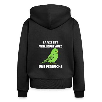 Oiseaux perruches humour petite perruche - Sweat à capuche zippé Premium bio Femme - noir - Dos - Julia (174cm)