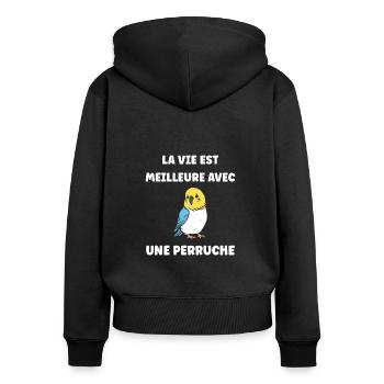 Oiseaux perruches humour petite perruche - Sweat à capuche zippé Premium bio Femme - noir - Dos - Julia (174cm)