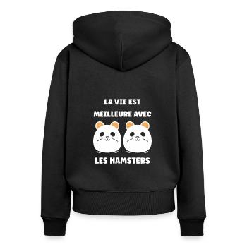 Mignon Humour petit hamster - Sweat à capuche zippé Premium bio Femme - noir - Dos - Julia (174cm)