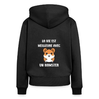 Mignon Humour petit hamster - Sweat à capuche zippé Premium bio Femme - noir - Dos - Julia (174cm)