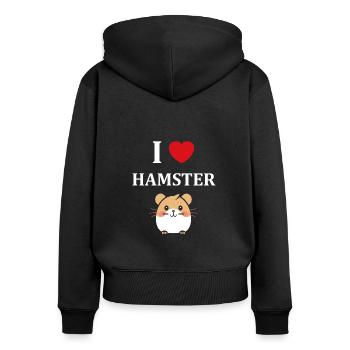 Mignon Humour petit hamster - Sweat à capuche zippé Premium bio Femme - noir - Dos - Julia (174cm)