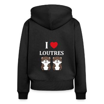 Humour petite loutre - Sweat à capuche zippé Premium bio Femme - noir - Dos - Julia (174cm)